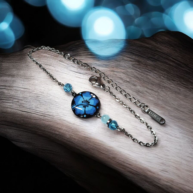 Bracelet dessiné Flora acier inoxydable bleu