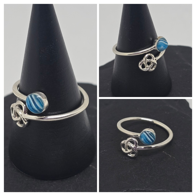Sterling Silver Celtic Tides Ring – Burnmouth Seaglass (Grey or Striped Blue)