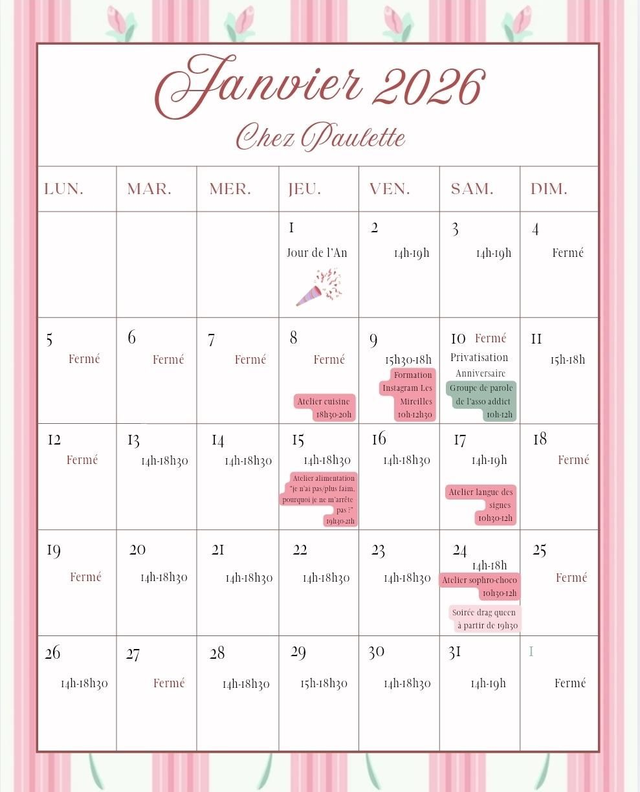 Planning de janvier 2026