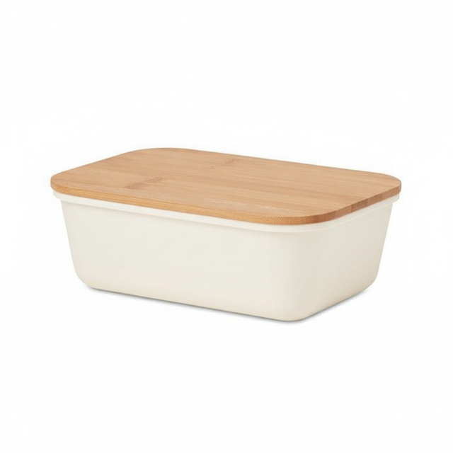 Stylische Lunchbox mit Bambusdeckel beige – ideal für Arbeit, Schule oder Picknick!