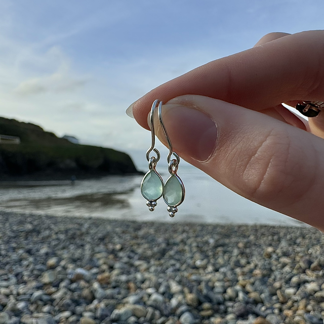 Aqua Chalcedony Teardrop Earrings