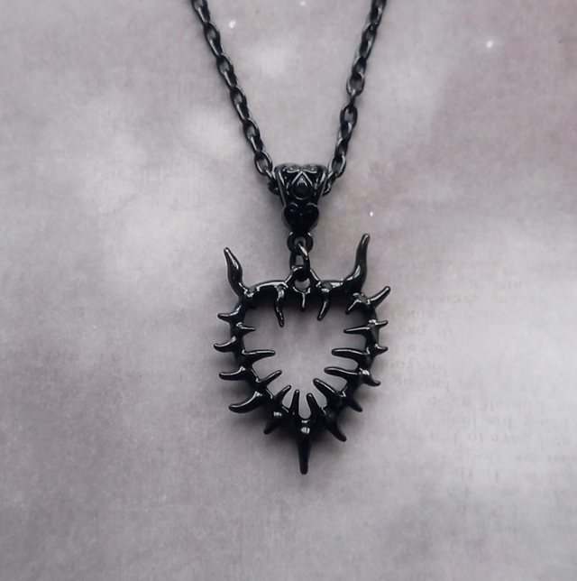 Spiky Black Devil Heart Necklace