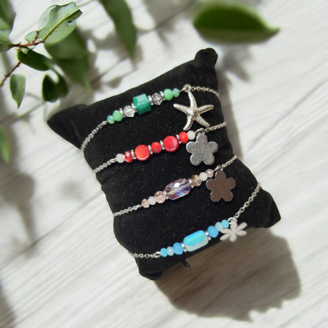 Bracelet acier inoxydable vert d'eau argenté