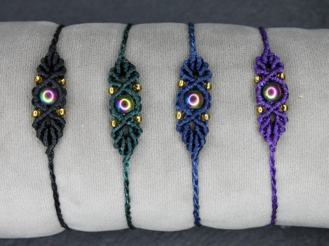 AB0024 • Makramee Armband Blätter Regenbogen Hämatit