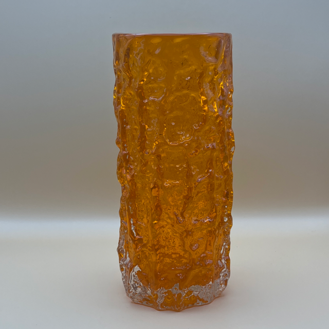 Whitefriars Bark Vase Tangerine – 7.5 Inches Tall | Mid-century Modern Textured Glass