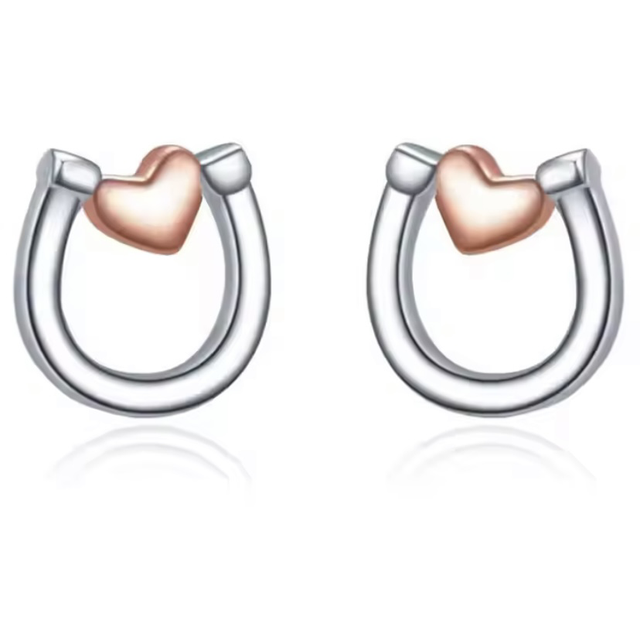 925 Silver Plated Horse Shoe with Rose Gold Plated Heart