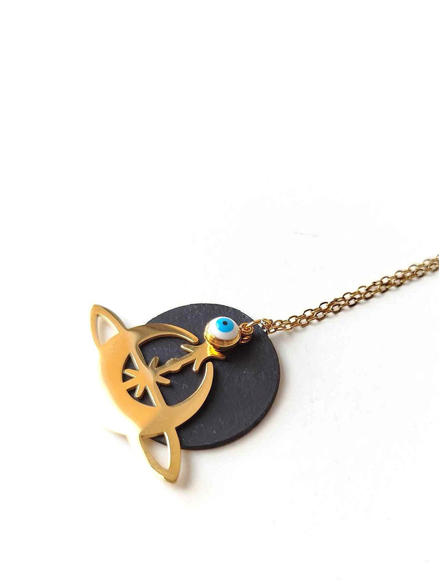 Chaîne avec Pendentif Upcyclé en CHAMBRE à AIR RECYCLÉE et Perle en verre Recyclée - Saturne