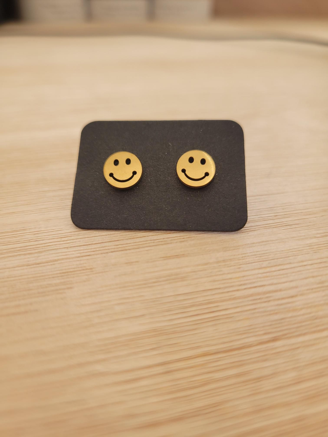Gold stainless steel happy face stud earrings - SL-021