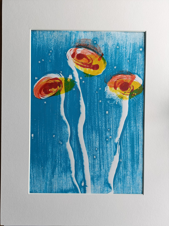 Floral monoprint - original painting in A3 mount