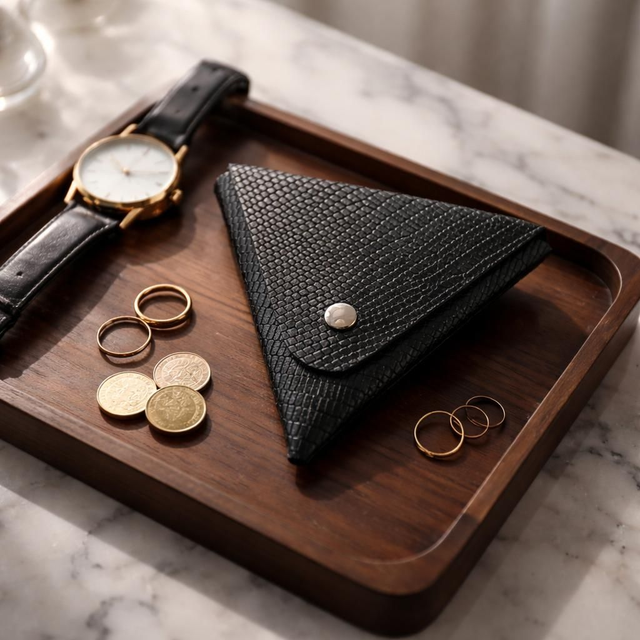 ✨️ PROMO ✨️ Porte-monnaie en cuir triangle - Noir effet peau de serpent 