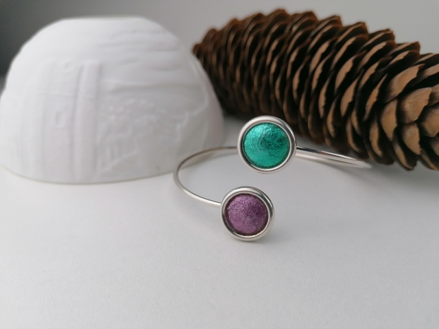 Bracelet jonc en Argent 925 agrémenté de 2 émaux