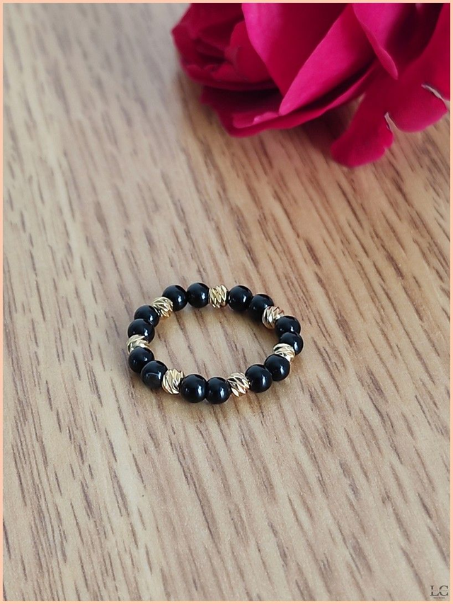 3. Bague, pierre naturelle - Agate noire