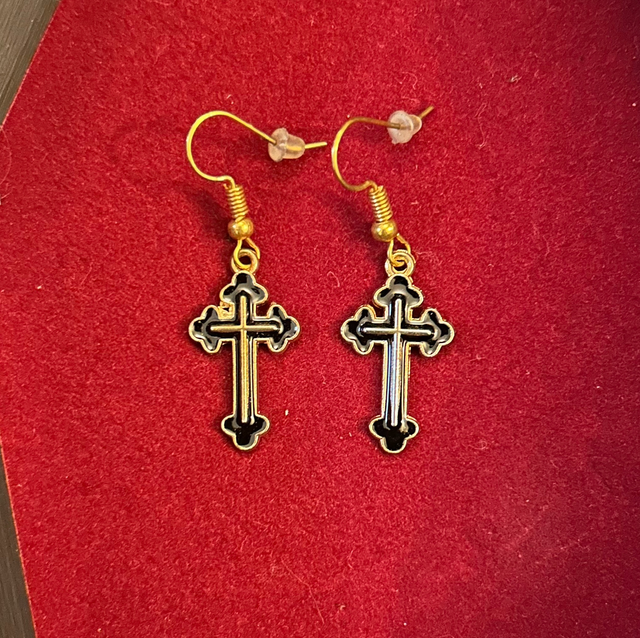Tiny gold cross earrings