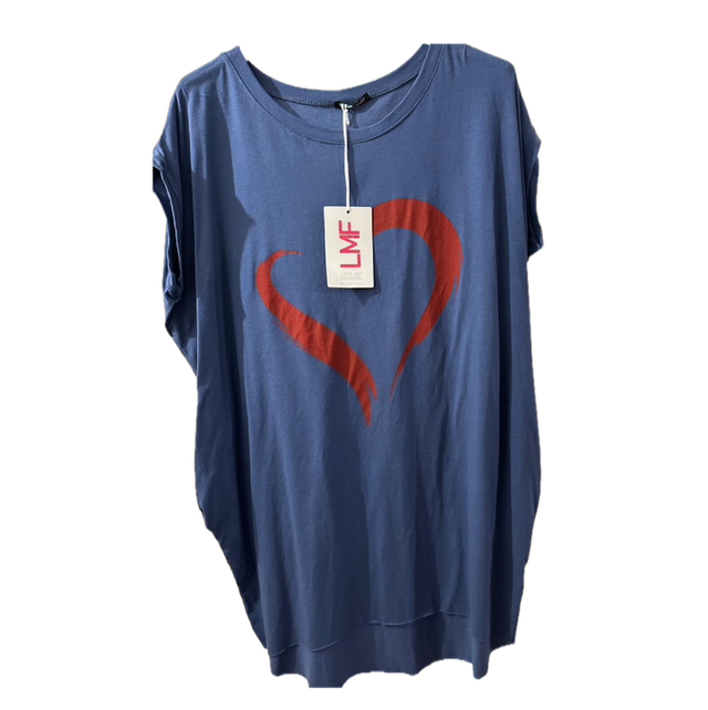 LMF - Blue Oversize T-shirt with Red Heart to Front - 178