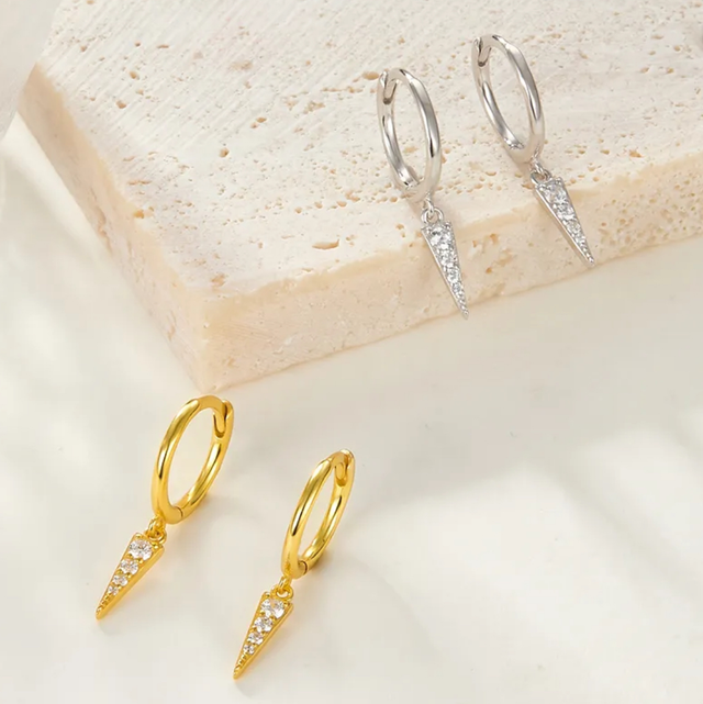 Geometric Sparkle Sterling Silver Huggie Earrings