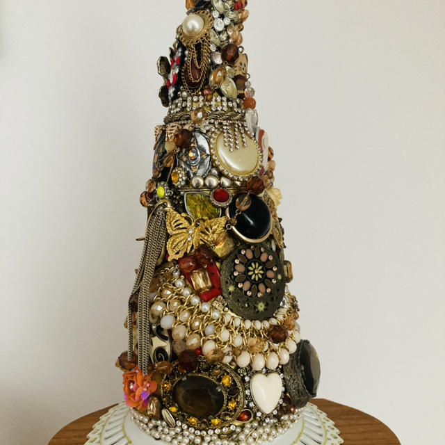 XXL Gold, Red & Yellow Xmas Jewelled Christmas Tree  Unique Handmade Decoration