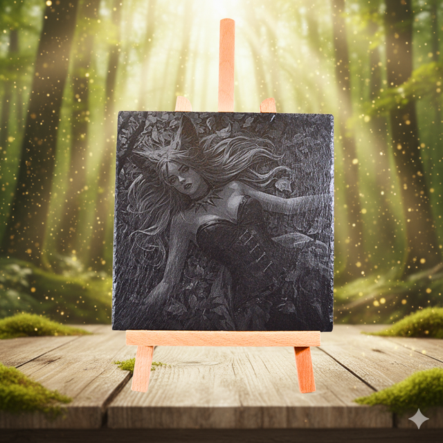 Femme renard Ardoise 25x25cm