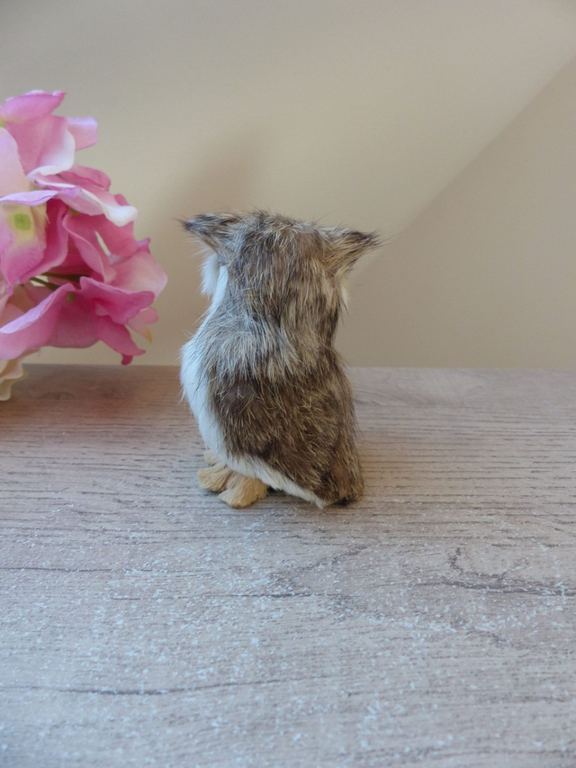 Figurine hibou en fausse fourrure, sculpture hibou en poils, statuette vintage hibou chouette décoration maison chalet campagne