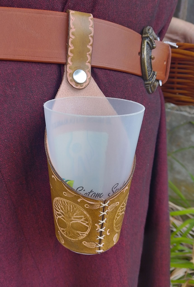 Porte gobelet cuir plumes et arbre de vie