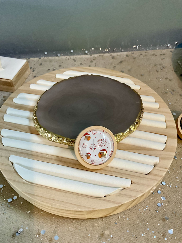 Handmade brooch with blue cute Robin design. Beautiful Christmas gift.