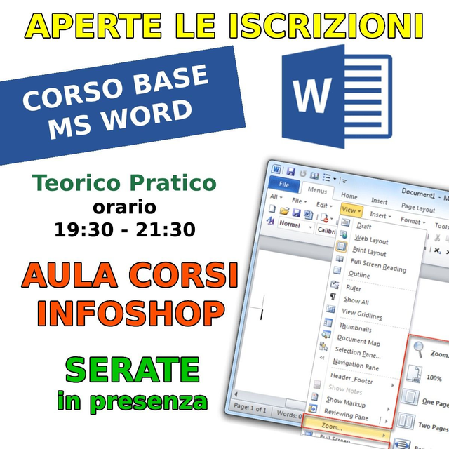 Corso MS WORD - Modulo BASE - Aula Corsi INFOSHOP SRL -