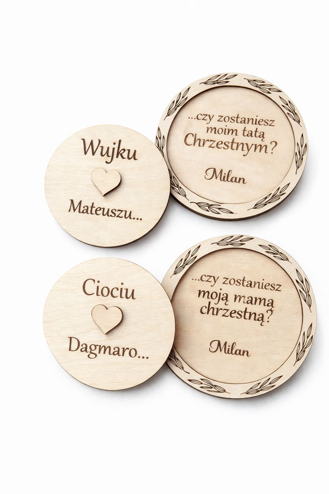 Prośba o rodziców chrzestnych – drewniane pudełko z grawerem