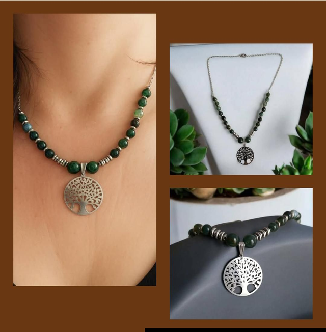 2)Collier Agate Mousse - Souffle de Paix & Renouveau