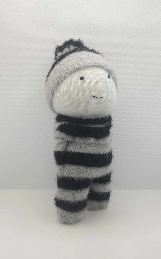 Doudou-chaussette Rayé noir et gris