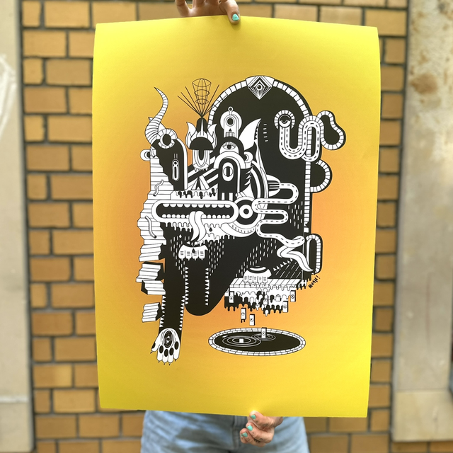 Offsetposter "Psychic Kitty" gelb