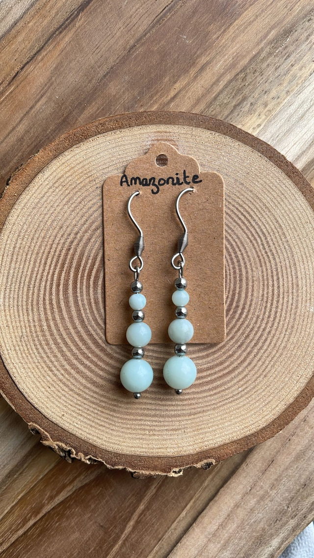 Boucles pendantes AMAZONITE Acier inoxydable argenté