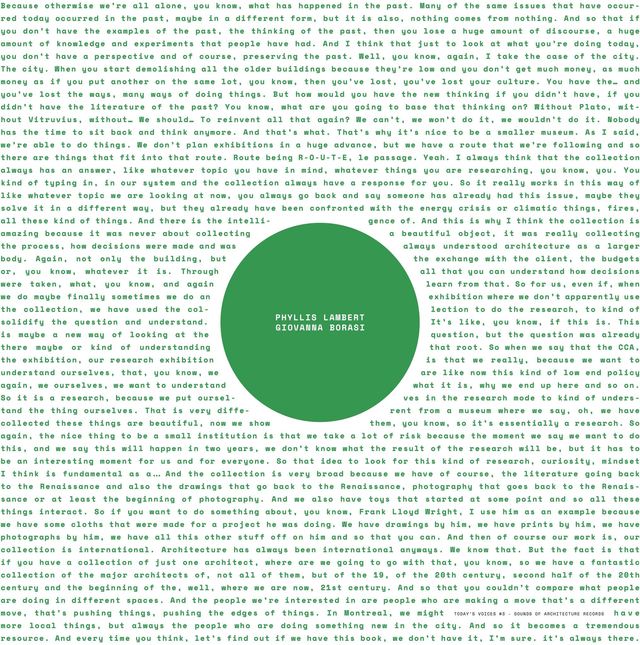 Today's Voices #3 - Phyllis Lambert &amp; Giovanna Borasi (CCA)