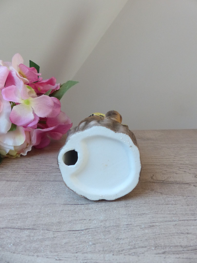 Statuette vintage en céramique - La famille chouettes dans leur nid douillet - Chouettes dans tronc d’arbre – Décoration maison campagne