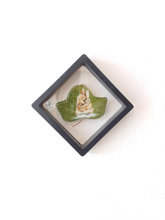 Lapin des neiges - Peinture sur feuille 🍃 