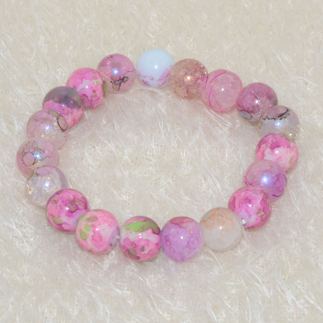 B13 - Bracelet perles verre marbrées rose