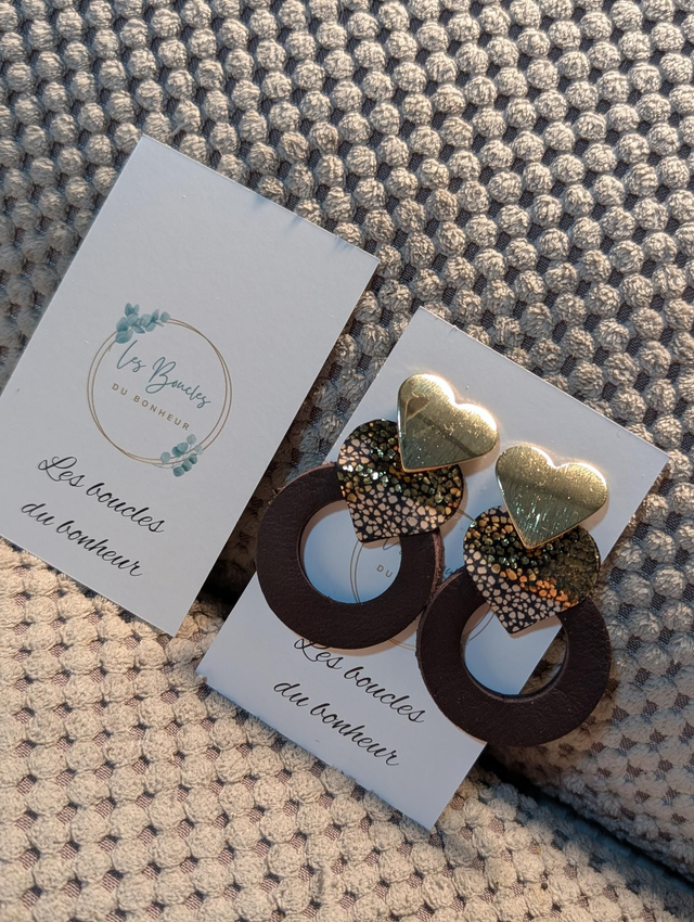 Boucles d&#039;oreilles coeur ❤️ chocolat bronze doré c2066