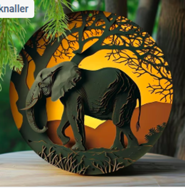 Wanddecoratie metalen bord Wilde Olifant (20cm diameter)