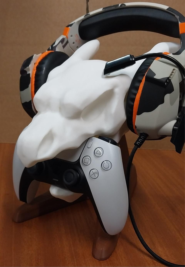 Charizard skull controller and headphone stand.