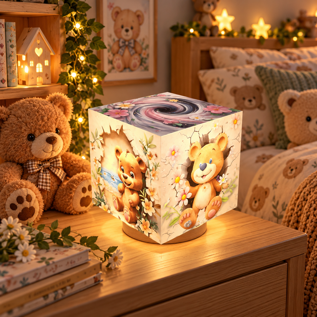 Lampe d'ambiance en cire 10x10cm - "Oursons"