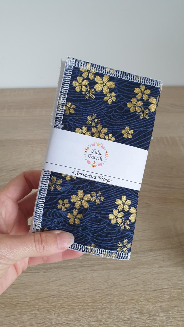 Lot de 4 serviettes visage BLEU OR