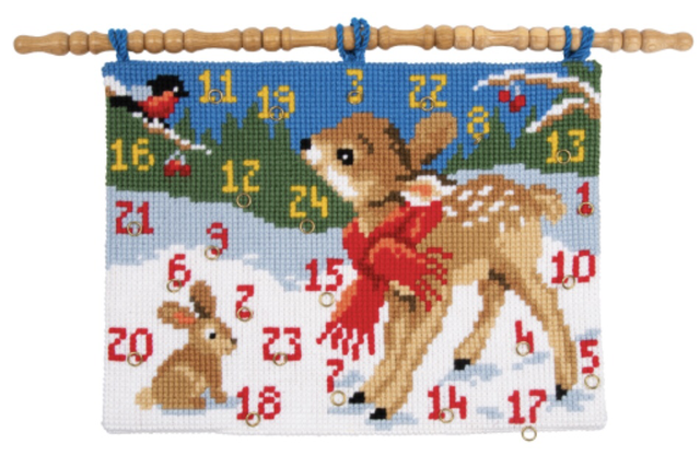 Cross Stitch Kit: Wall Hanging: Advent Calendar: Bambi with Bird - Vervaco