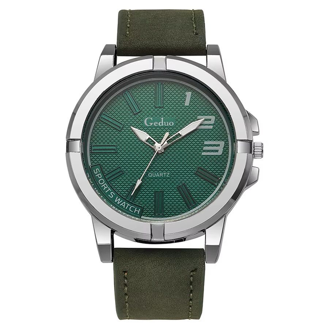 Montre à quartz fond vert avec bracelet en cuir  pour homme 