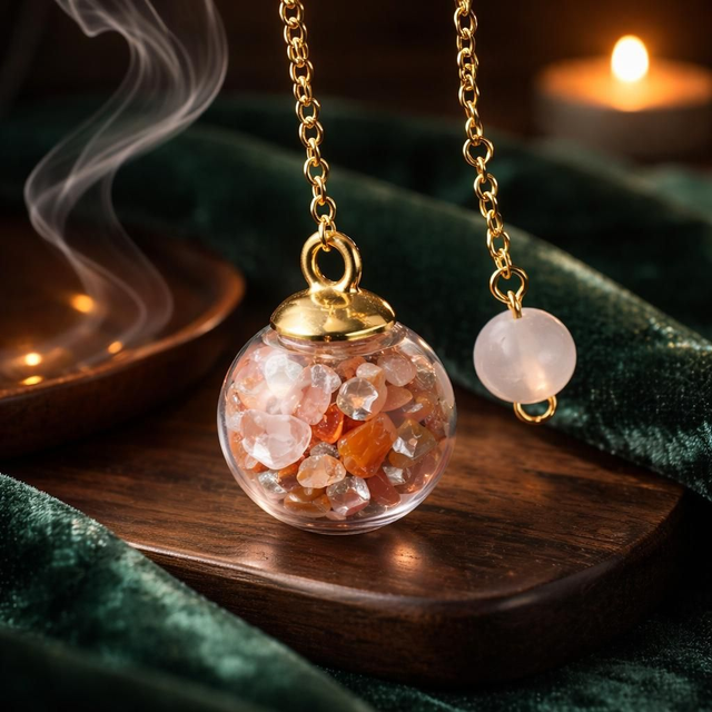 "Cornaline" - Pendule bulle de verre dorée - P-14