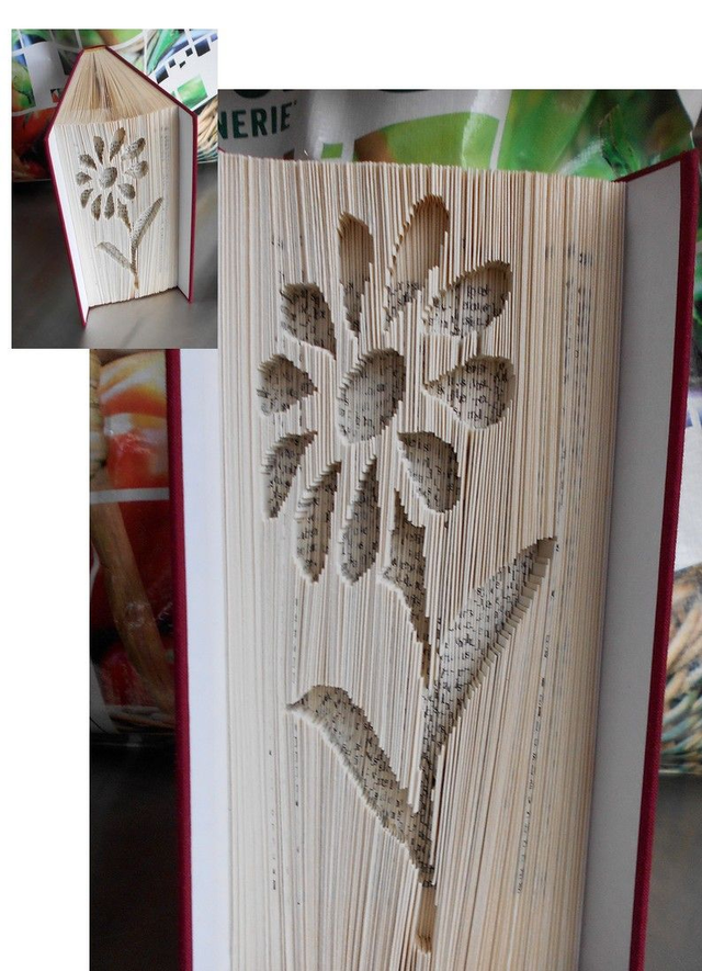 Fleur, sculpture sur livre