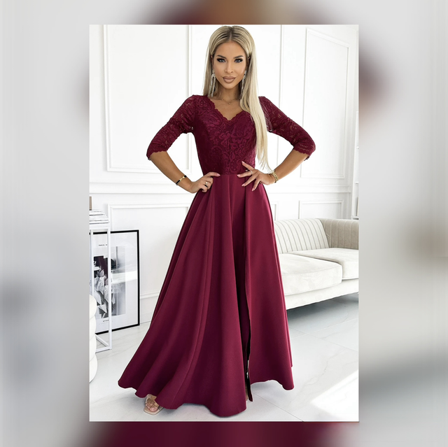 Bordoopunane pitsilise rinnaosaga kleit “AMBER”