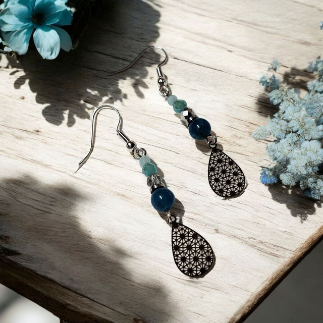 Boucles d'oreilles turquoise foncé acier inoxydable