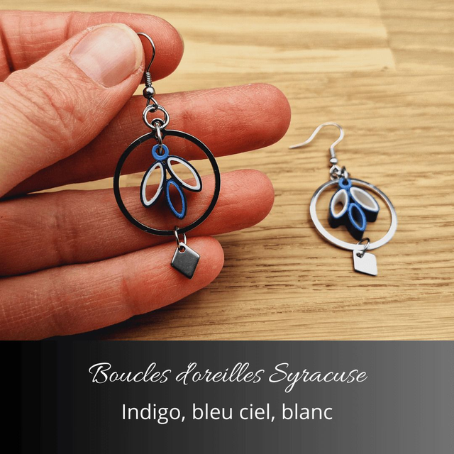Boucles d&#039;oreilles Syracuse - Indigo, bleu ciel, blanc