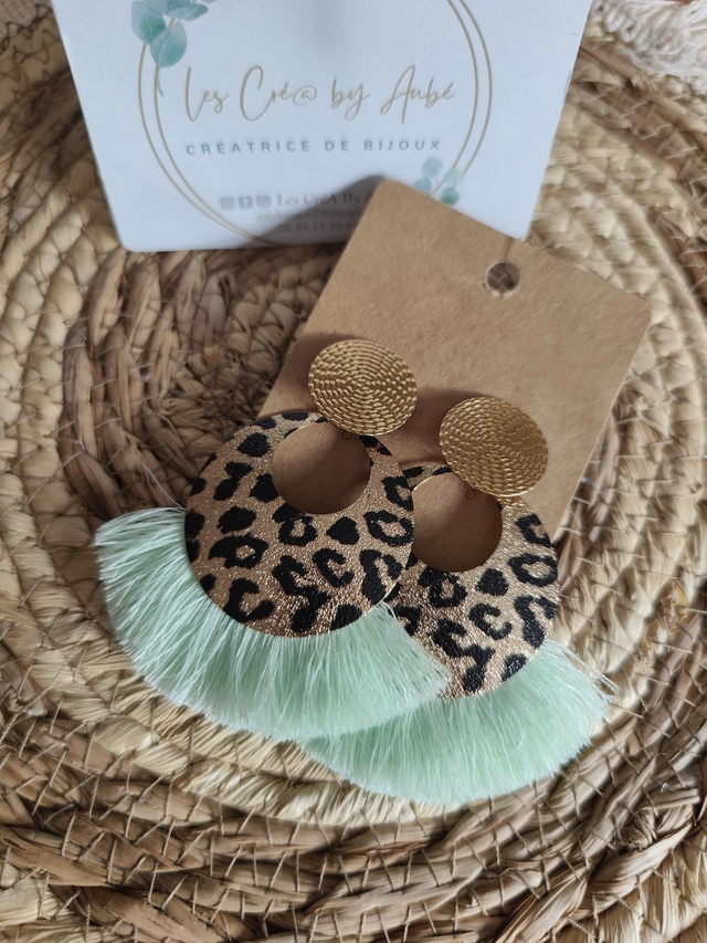 BO BOHEME "LEOPARD" /POMPONS VERT D'EAU 0000020