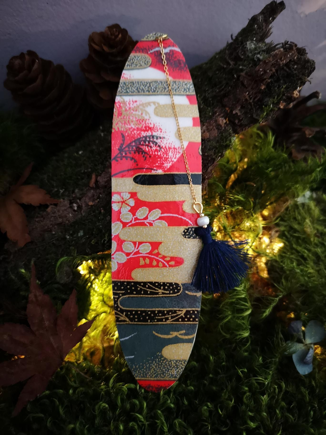 Marque-pages - japonais - papier washi - lune - perle - pompon - La&amp;Titia 