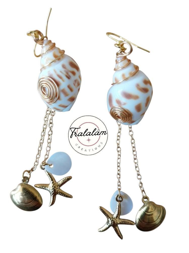 ✨Boucles d'oreilles coquillages chainettes breloques mer✨EVASION(184BO)