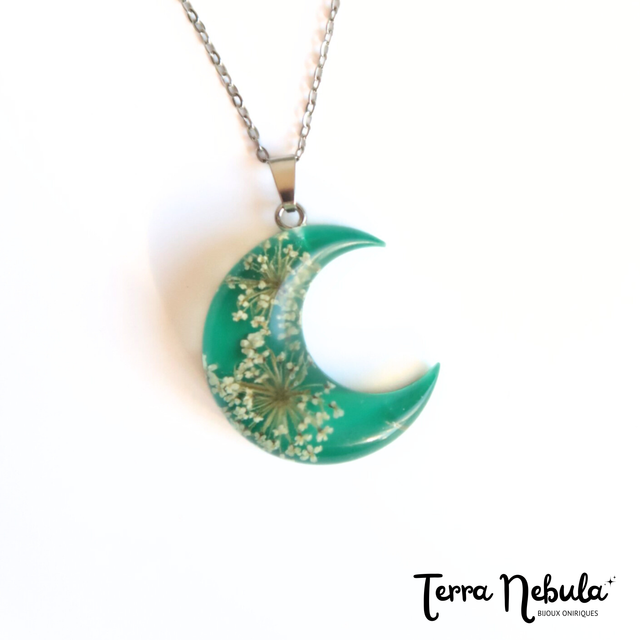 Collier Lune Fleurie Verte | CO004 | Ombelles